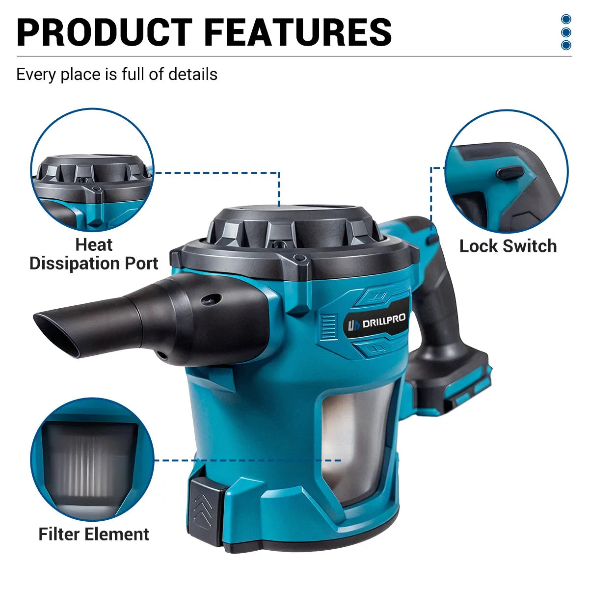 Drillpro Electric Blower Brushed Multi-Purpose Vacuum and Dust Removal Tool Leaf Blower Clean Fallen Leaves Dust Snow Tools