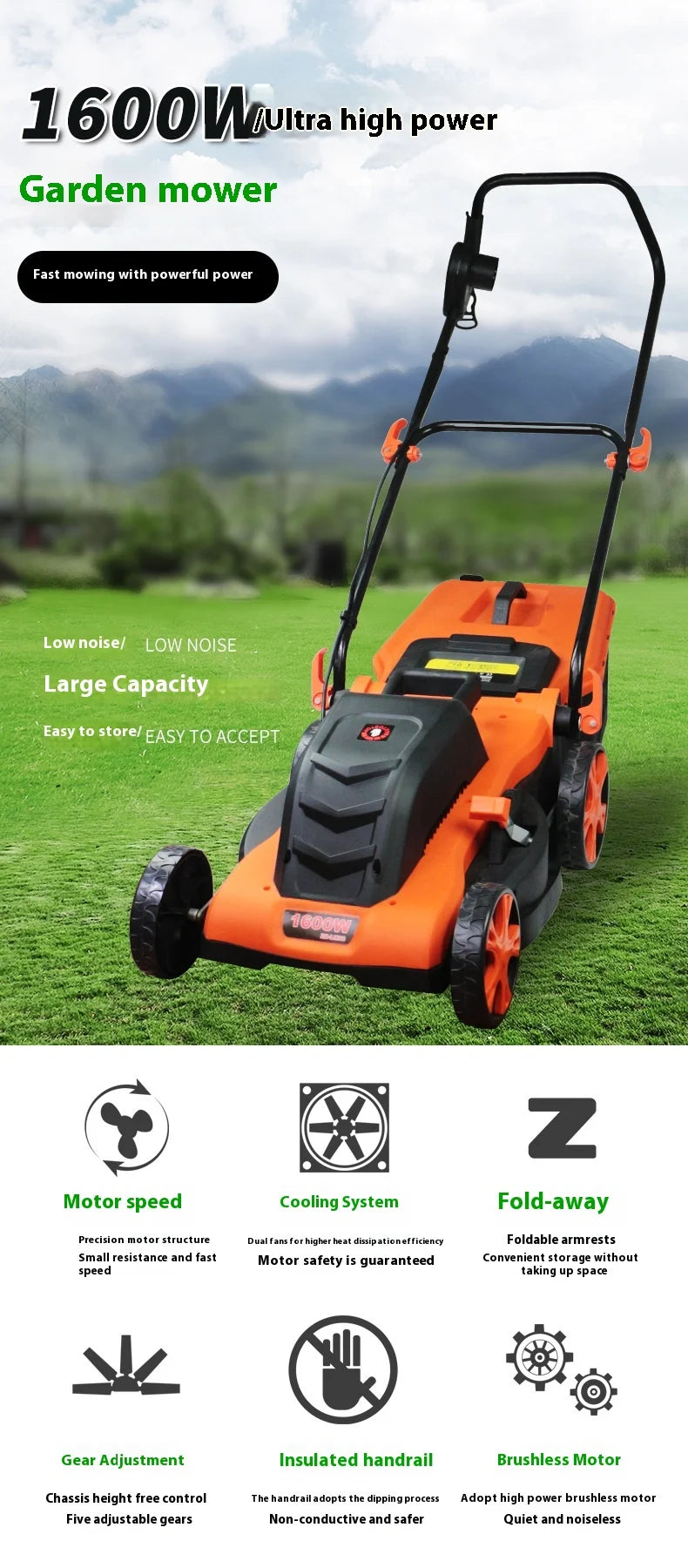 High Power Lithium Battery Garden Courtyard Hand-Pushed Electric Lawn Mower Silent Weeding Machine Lawn Trimmer Grass Cutter
