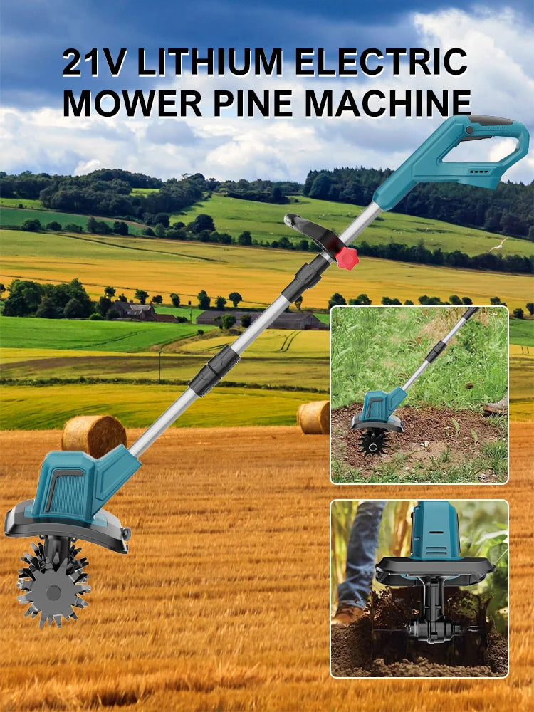 Cultivator 21V Electric Tiller for Makita Battery 4 Blades Electric Lawn Mower Cordless Grass Trimmer Garden Tools(NO Battery)