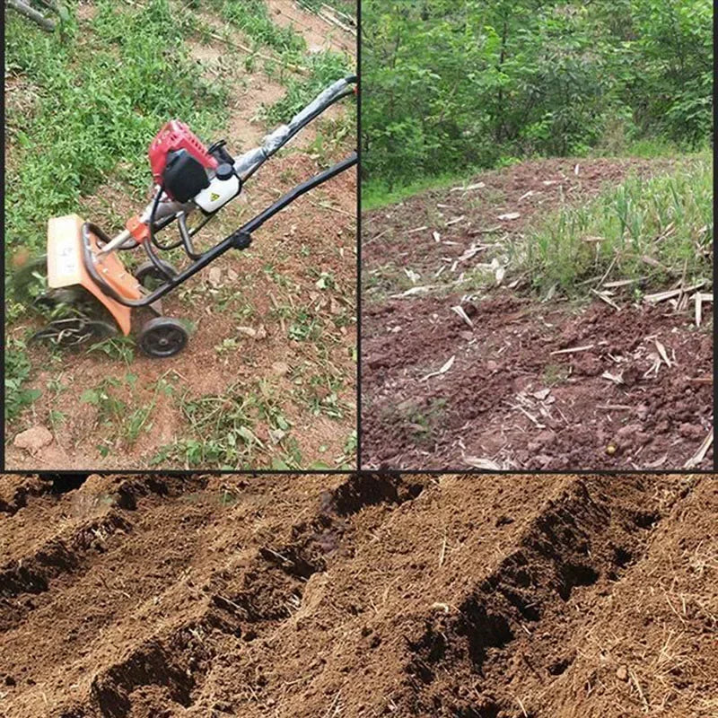 52CC Mini Tiller Garden Cultivator Rotary Hoe Tine Tiller Mini Cultivator Pro Machine Soil Loosening Equipment Gasoline Power
