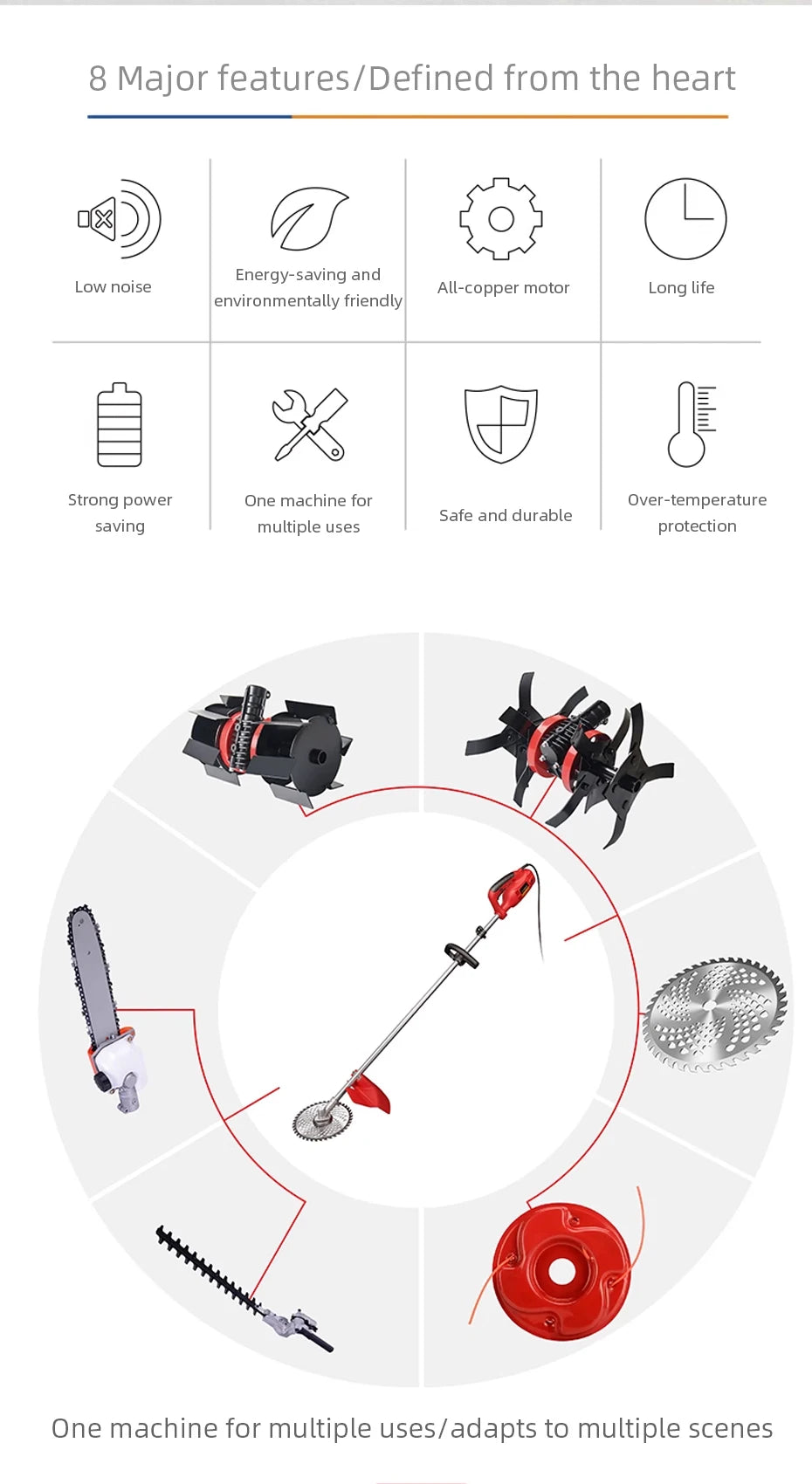 220V Electric Lawn Mower  Multi-function Lawn Trimmer Weeder High Branch Saw Pruning Shears Suitable for Home Garden Use