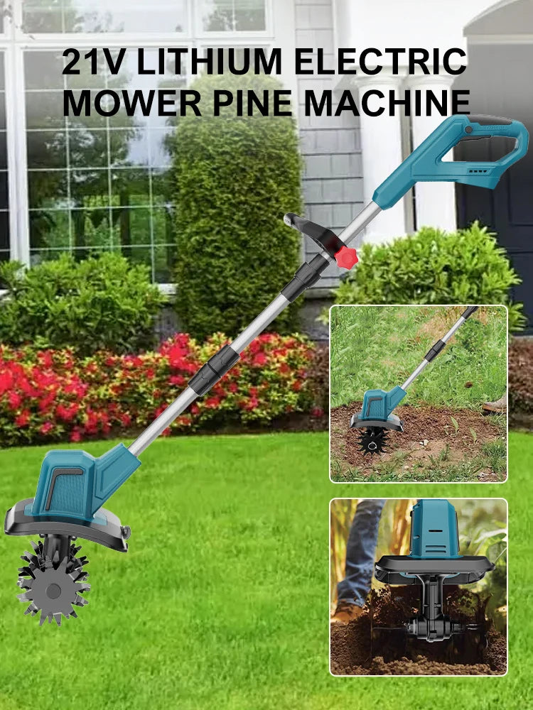 Cultivator 21V Electric Tiller for Makita Battery 4 Blades Electric Lawn Mower Cordless Grass Trimmer Garden Tools(NO Battery)
