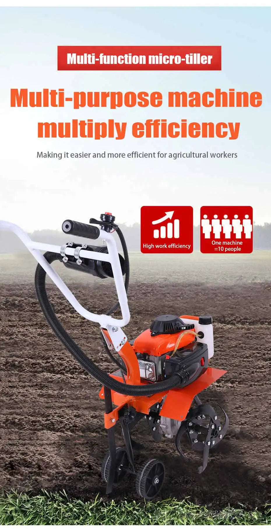 Gasoline Micro Cultivator Agricultural Garden Tools Gasoline Multi-function Minitype Rotary Tiller Machinery for Far