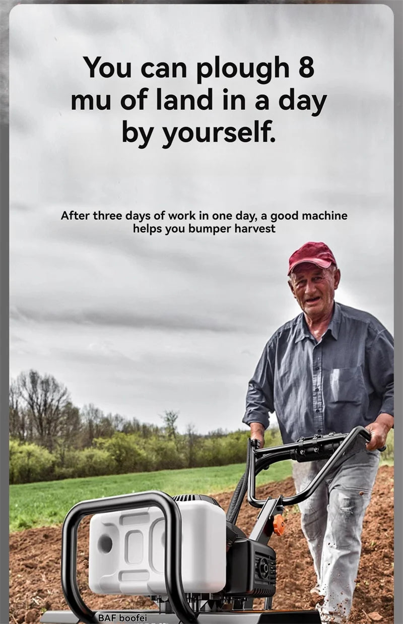 4-in-1 Commercial Micro Gasoline Tiller -4-Stroke Soil Cultivator for Loosening/Trenching/Weeding w/Wheel Kit