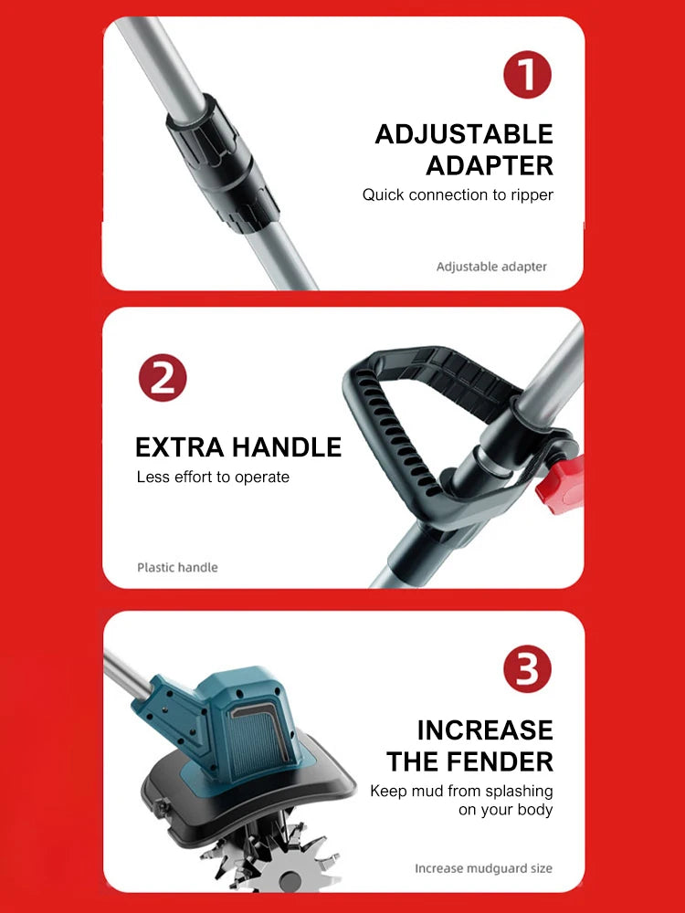 Cultivator 21V Electric Tiller for Makita Battery 4 Blades Electric Lawn Mower Cordless Grass Trimmer Garden Tools(NO Battery)