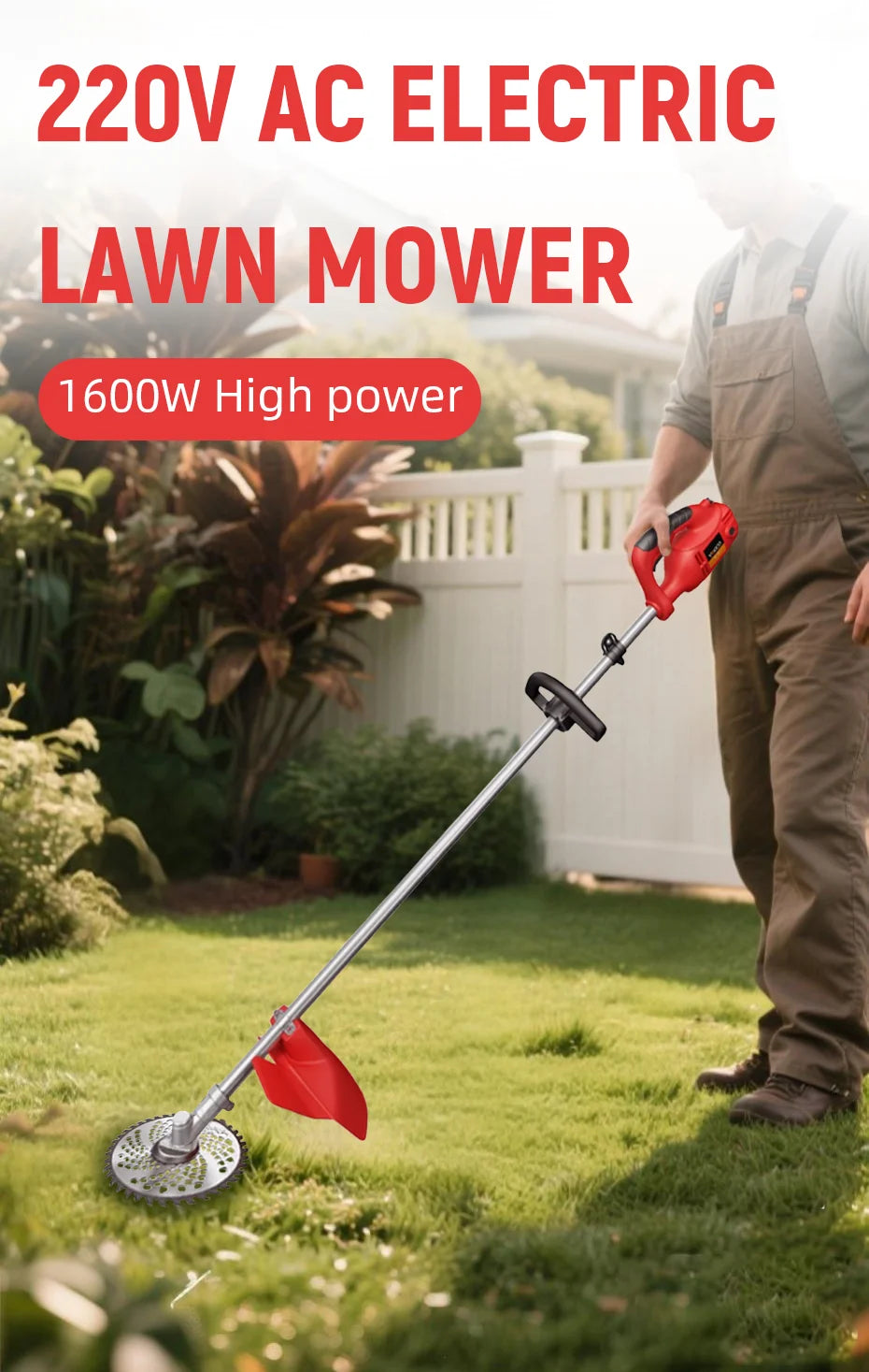 220V Electric Lawn Mower  Multi-function Lawn Trimmer Weeder High Branch Saw Pruning Shears Suitable for Home Garden Use