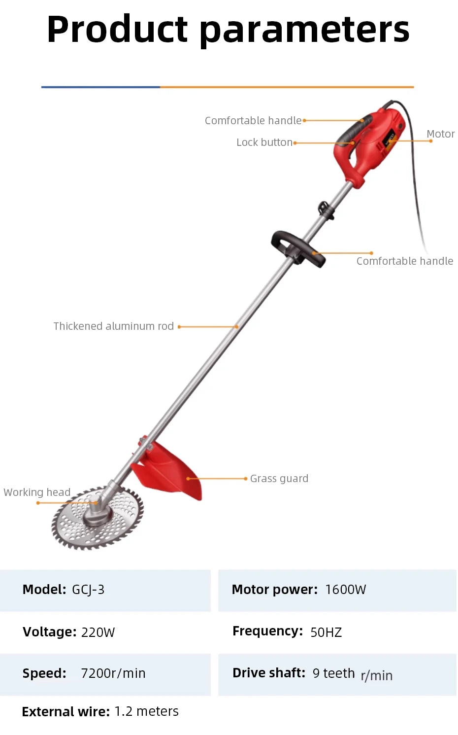 220V Electric Lawn Mower  Multi-function Lawn Trimmer Weeder High Branch Saw Pruning Shears Suitable for Home Garden Use
