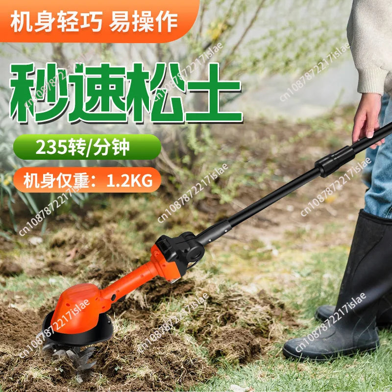 Lithium battery scarifier, small household handheld electric hoe, garden bonsai weeding and soil turning wireless micro-tiller