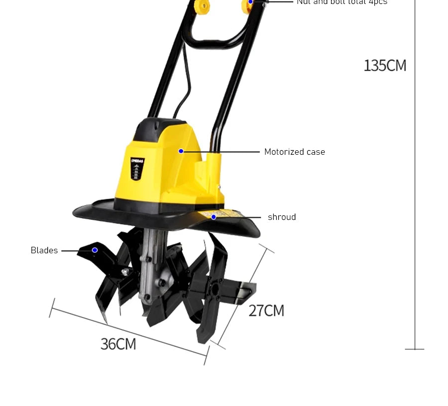 Electric Soil Loosener Garden Tiller Electric Cultivator Plow Machine Household Plowing Planing Digging Machine Orchard