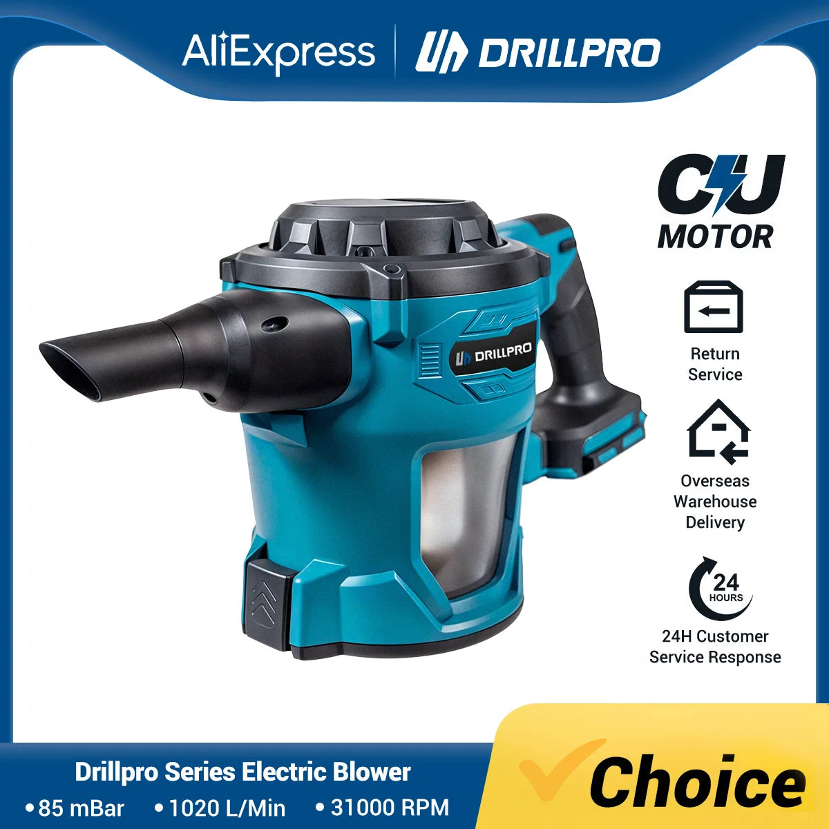 Drillpro Electric Blower Brushed Multi-Purpose Vacuum and Dust Removal Tool Leaf Blower Clean Fallen Leaves Dust Snow Tools