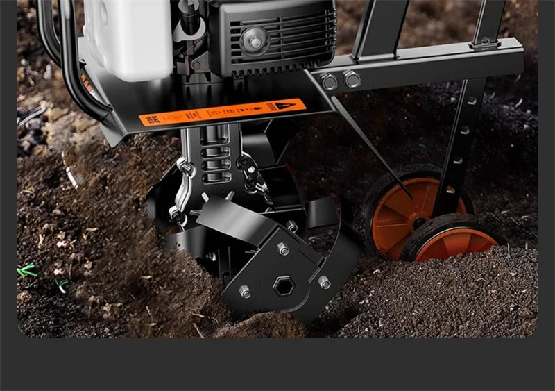 4-in-1 Commercial Micro Gasoline Tiller -4-Stroke Soil Cultivator for Loosening/Trenching/Weeding w/Wheel Kit
