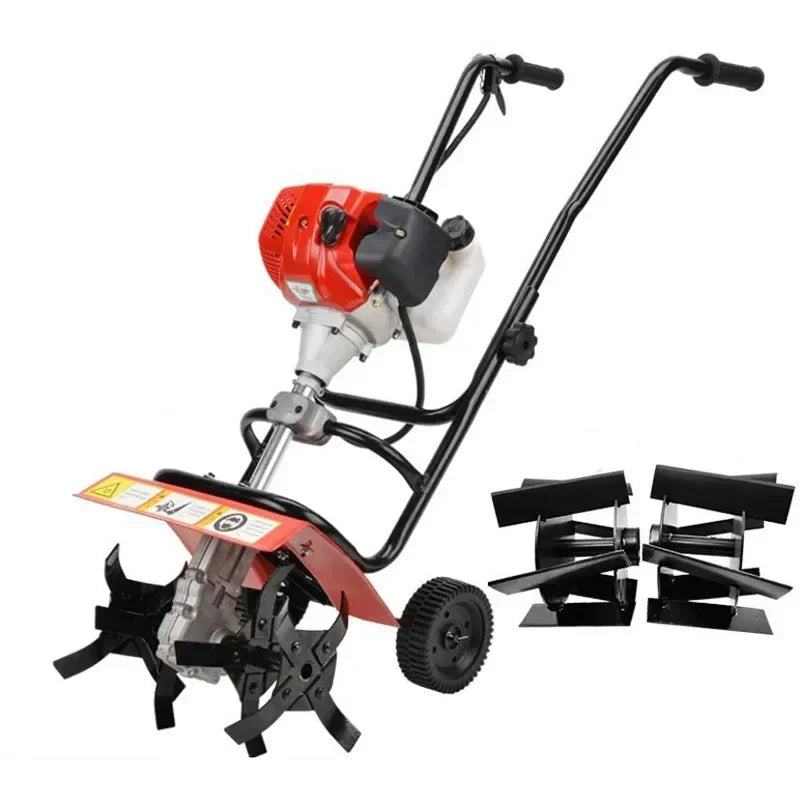 52CC Mini Tiller Garden Cultivator Rotary Hoe Tine Tiller Mini Cultivator Pro Machine Soil Loosening Equipment Gasoline Power