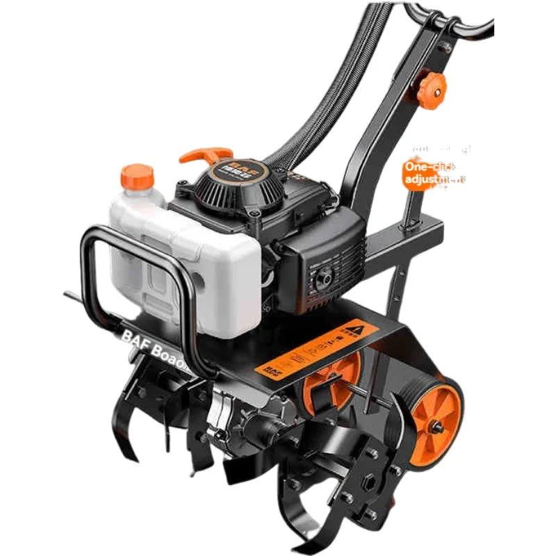 4-in-1 Commercial Micro Gasoline Tiller -4-Stroke Soil Cultivator for Loosening/Trenching/Weeding w/Wheel Kit