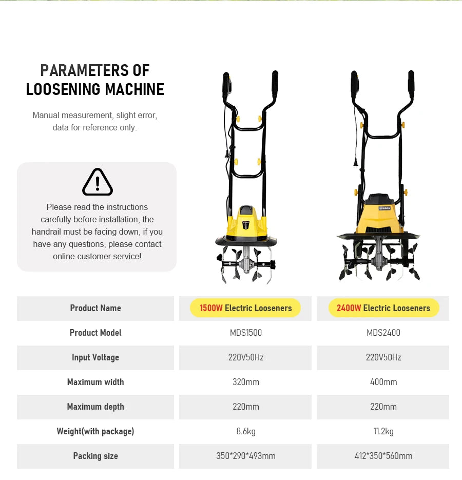 Electric Soil Loosener Garden Tiller Electric Cultivator Plow Machine Household Plowing Planing Digging Machine Orchard