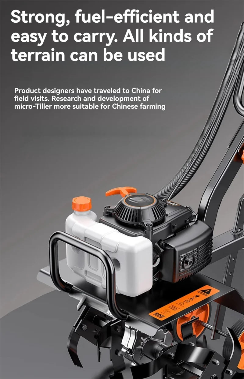 4-in-1 Commercial Micro Gasoline Tiller -4-Stroke Soil Cultivator for Loosening/Trenching/Weeding w/Wheel Kit