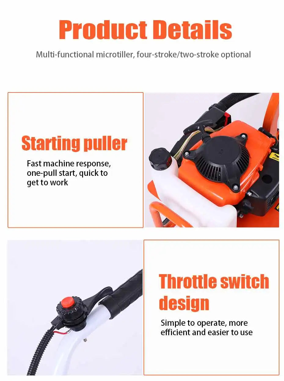 Gasoline Micro Cultivator Agricultural Garden Tools Gasoline Multi-function Minitype Rotary Tiller Machinery for Far