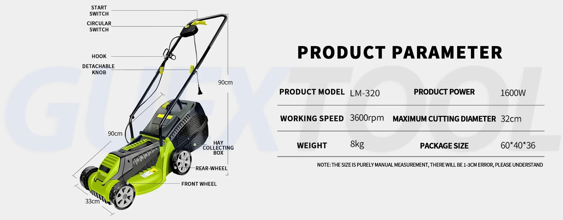 1600W Powerful Electric Lawn Mower, Weeding Machine, Hand Push Electric Household Weeding Machine, Lawn Mower Grass Cutting Tool