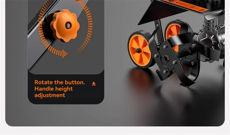 4-in-1 Commercial Micro Gasoline Tiller -4-Stroke Soil Cultivator for Loosening/Trenching/Weeding w/Wheel Kit