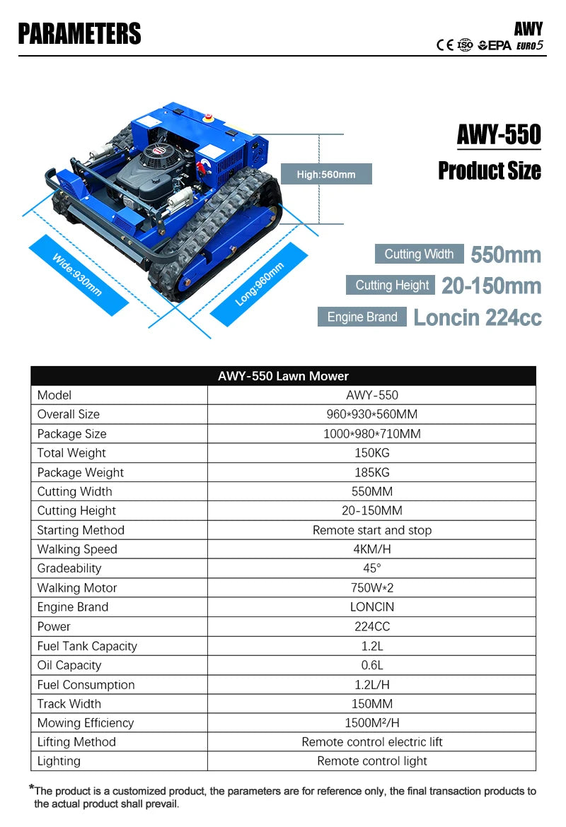 550mm Self-Propelled Remote-Controlled Lawn Mower for Small Household Gardens Outdoor Maintenance Robot