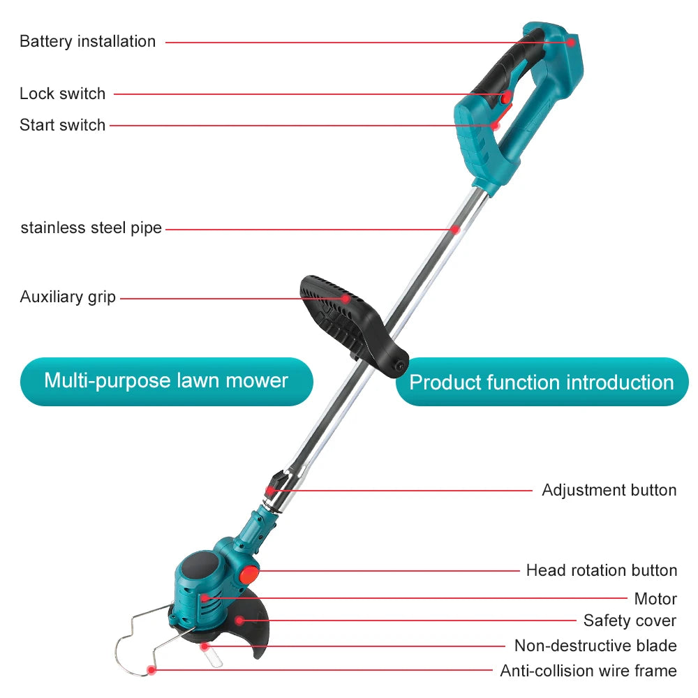 Electric Lawn Mower for Makita 18V Grass Trimmer Cordless Brush Li-Ion Auto Release String Cutter Power Household Garden Tools