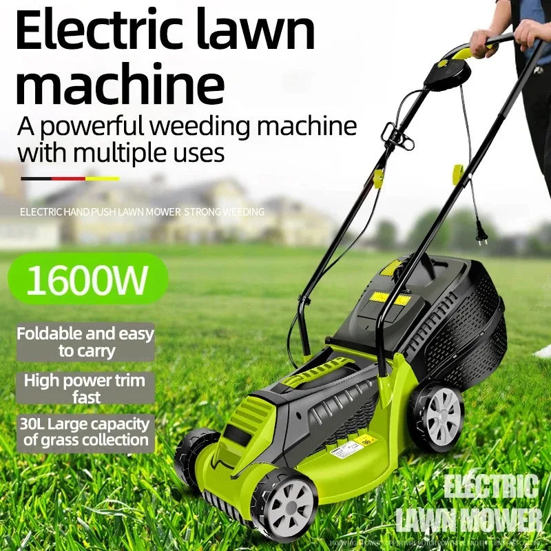 1600W Powerful Electric Lawn Mower, Weeding Machine, Hand Push Electric Household Weeding Machine, Lawn Mower Grass Cutting Tool