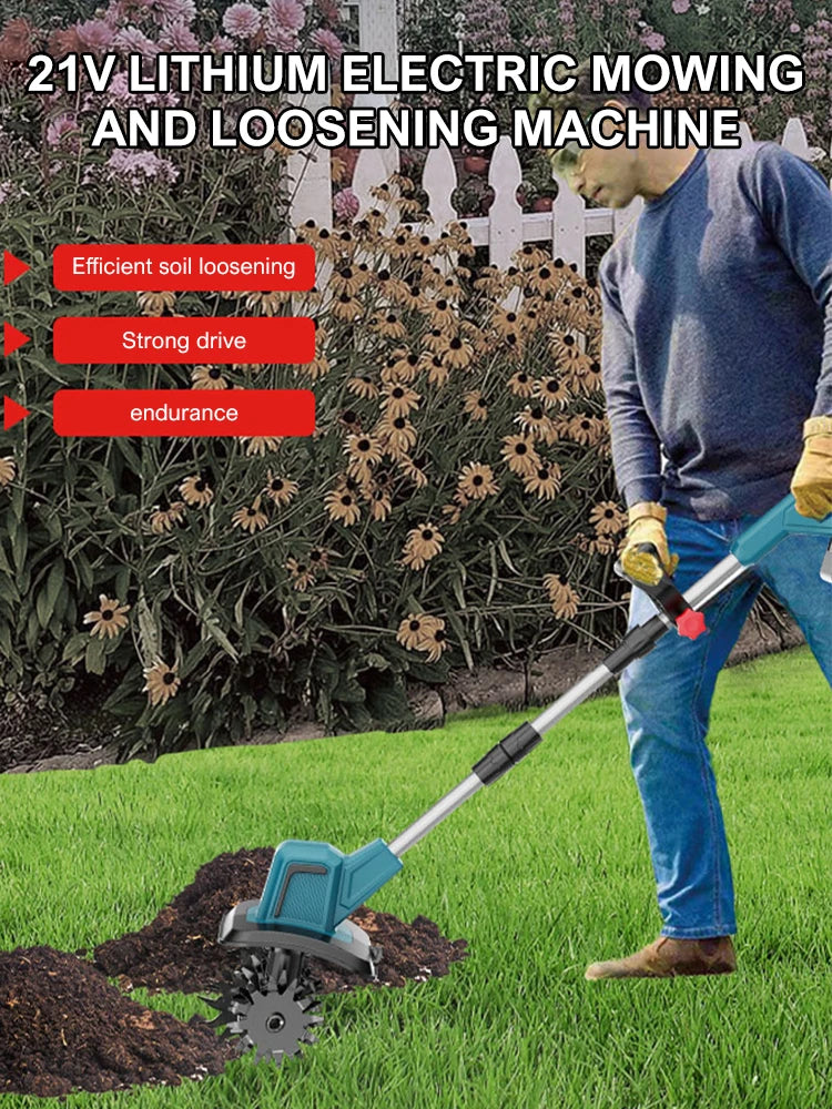 Cultivator 21V Electric Tiller for Makita Battery 4 Blades Electric Lawn Mower Cordless Grass Trimmer Garden Tools(NO Battery)