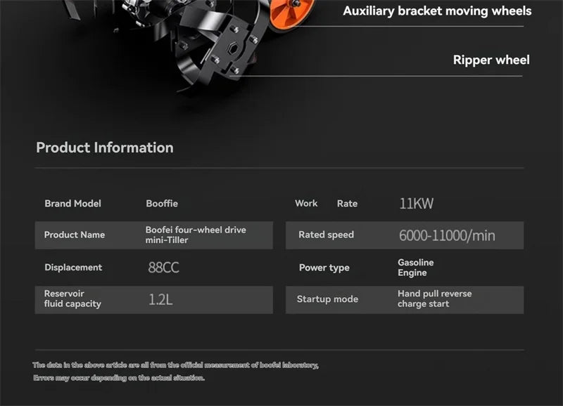 4-in-1 Commercial Micro Gasoline Tiller -4-Stroke Soil Cultivator for Loosening/Trenching/Weeding w/Wheel Kit