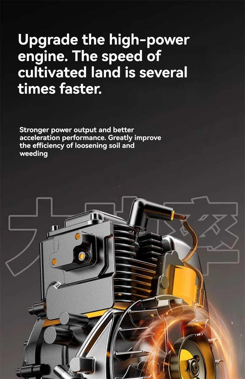 4-in-1 Commercial Micro Gasoline Tiller -4-Stroke Soil Cultivator for Loosening/Trenching/Weeding w/Wheel Kit