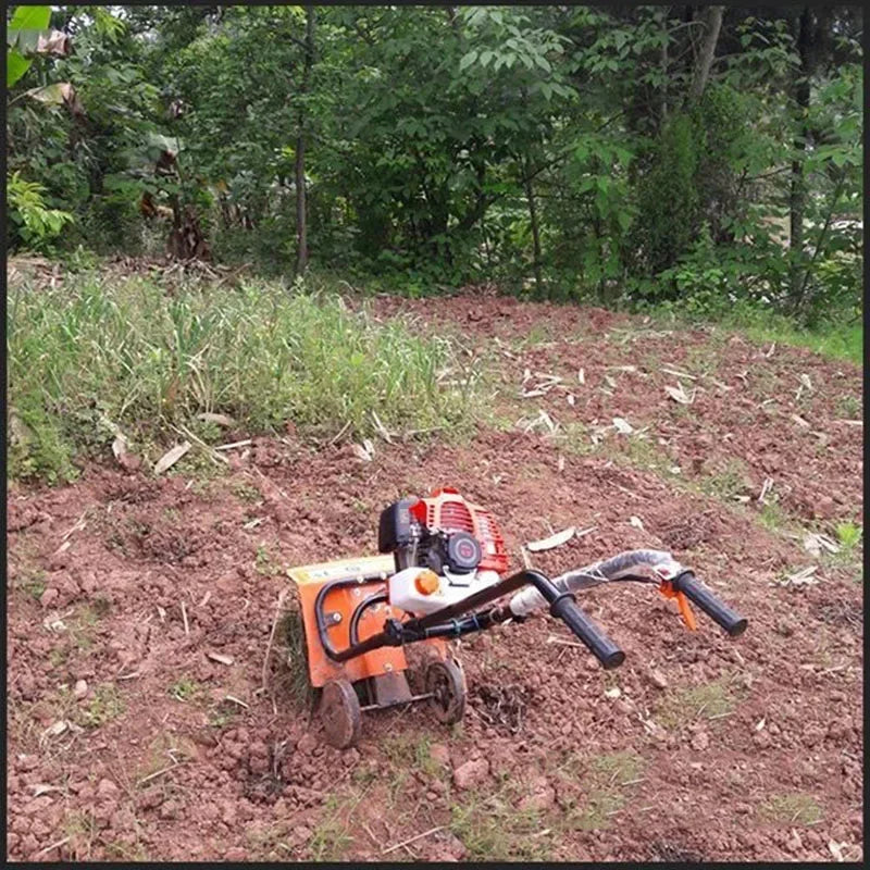 52CC Mini Tiller Garden Cultivator Rotary Hoe Tine Tiller Mini Cultivator Pro Machine Soil Loosening Equipment Gasoline Power