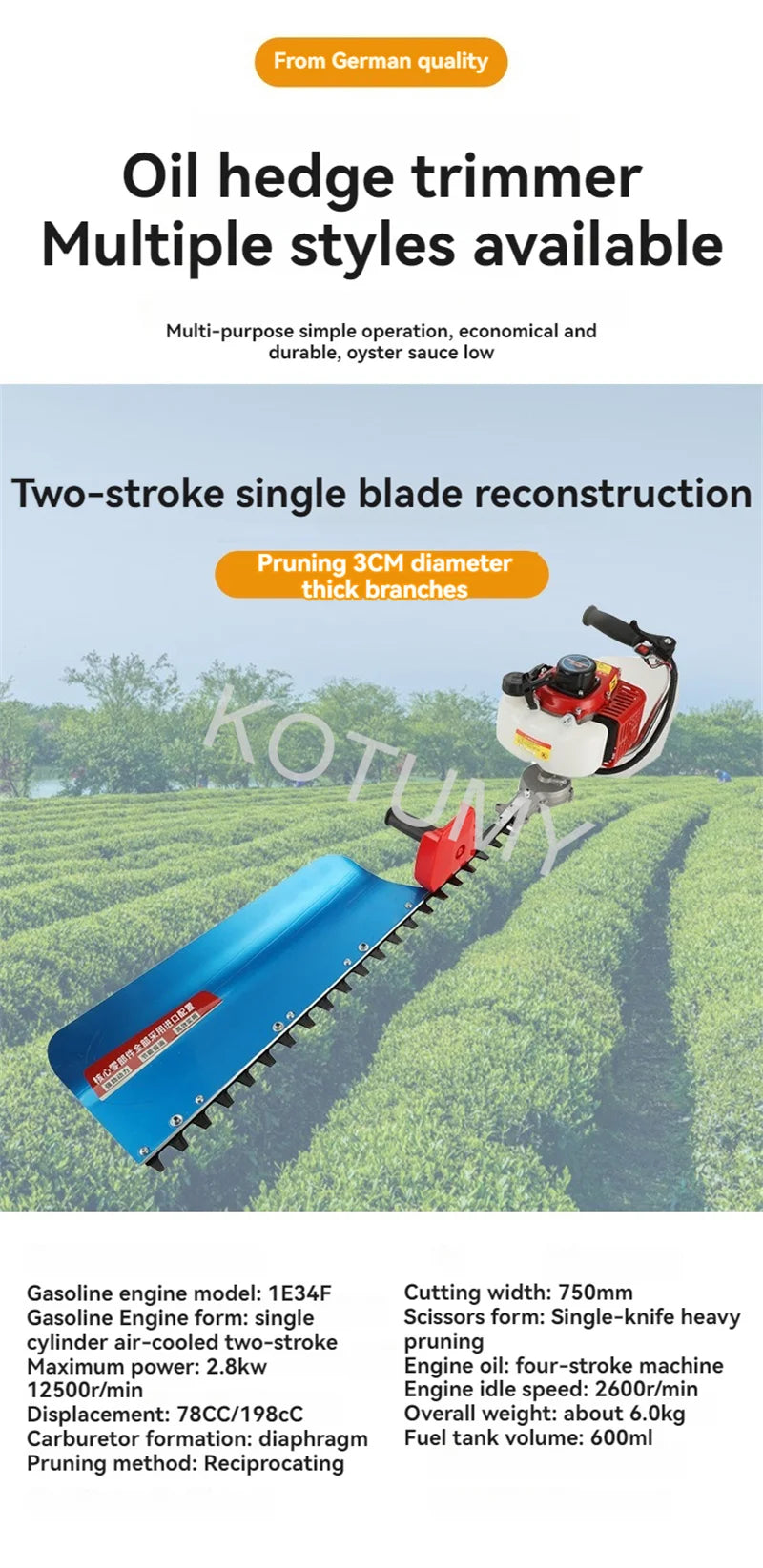Hedge Trimmer Gasoline Shears Single/Double-Edged Tea Tree Pruning Machine Tea Picking Machine Green Garden Pruning Hedge Trimme