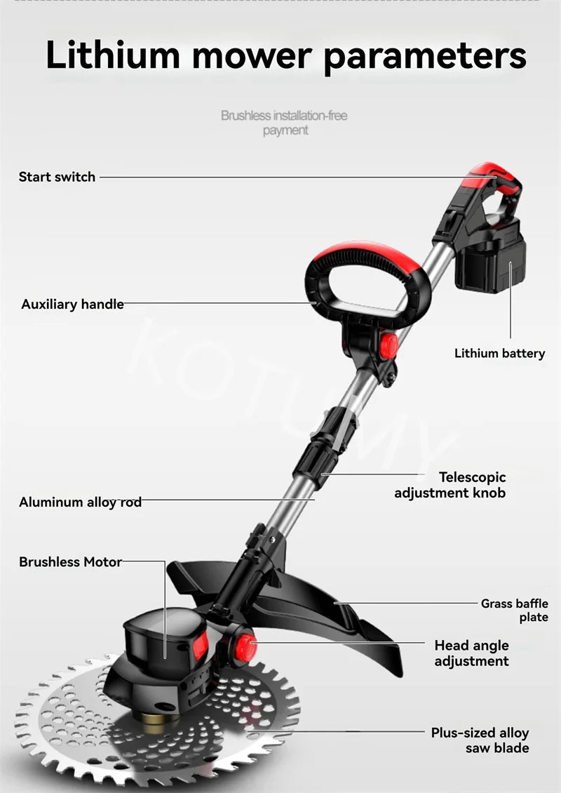 Household Electric Lawn Mower Brushless Motor Cordless Cutter Weeder 21V Rechargeable For Garden Lawn Trimming Pruning Tools