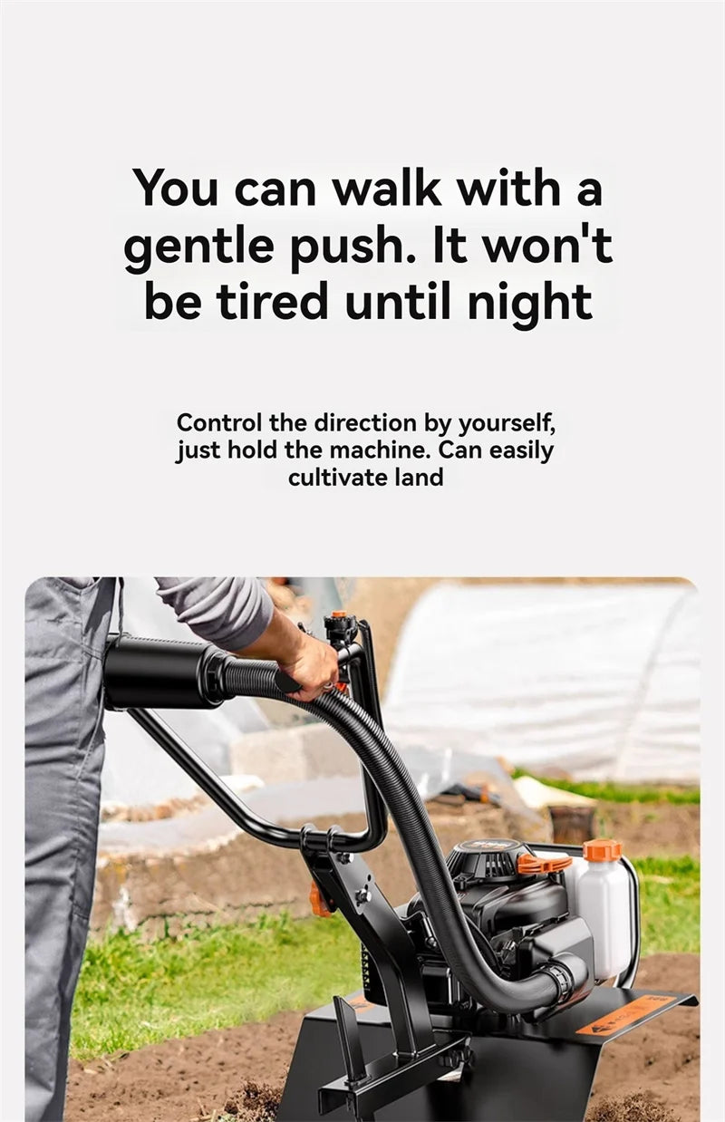 4-in-1 Commercial Micro Gasoline Tiller -4-Stroke Soil Cultivator for Loosening/Trenching/Weeding w/Wheel Kit